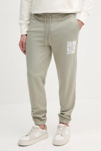 Bavlnené tepláky Calvin Klein Jeans pánske, béžová farba, s potlačou, J30J327535