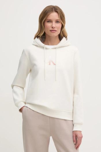 Mikina Calvin Klein Jeans dámska, béžová farba, s kapucňou, s potlačou, J20J224721