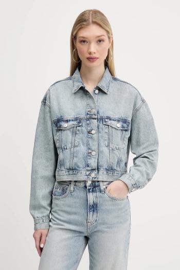 Rifľová bunda Tommy Jeans prechodná, oversize, DW0DW21289