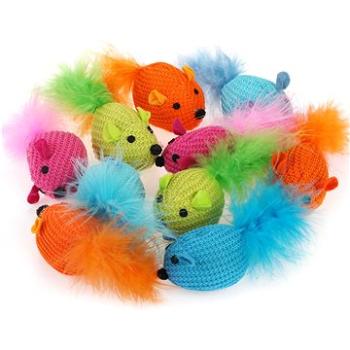 Olala Pets Myška pletená s perím s kocúrnikom (8592644123020)