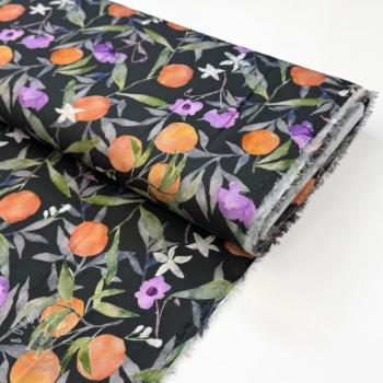 Viskóza SATIN Leaves and oranges digital print
