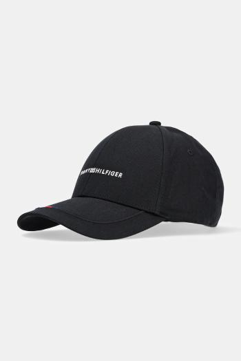 Bavlnená šiltovka Tommy Hilfiger čierna farba, s nášivkou, AM0AM13001