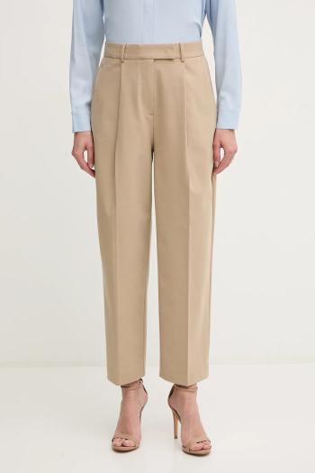 Nohavice Tommy Hilfiger dámske, béžová farba, rovné, vysoký pás, WW0WW44793
