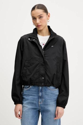 Bunda Tommy Jeans čierna farba, prechodná, oversize, DW0DW20439
