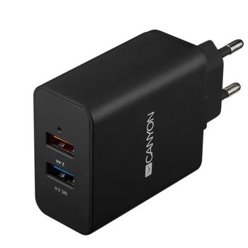 CANYON CNE-CHA07B, PREMIOVA UNIVERZALNA NABIJACKA DO STENY, 2X USB - QC 3.0