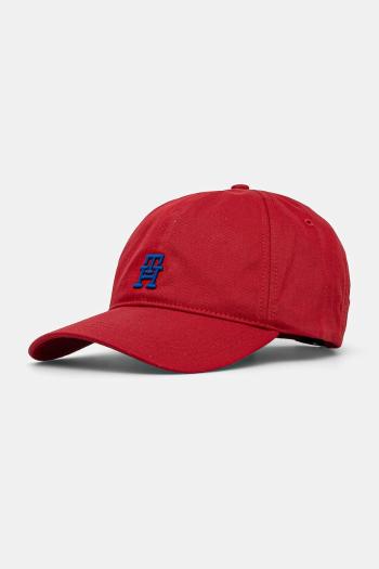 Bavlnená šiltovka Tommy Hilfiger červená farba, s nášivkou, AM0AM13542