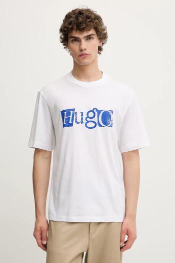 Bavlnené tričko Hugo Blue pánske, biela farba, s potlačou, 50543485