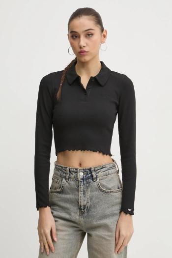 Tričko s dlhým rukávom Tommy Jeans dámske, čierna farba, DW0DW19369