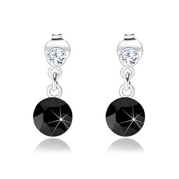 Náušnice zo striebra 925, okrúhle Swarovského krištále, číry a čierny, 6 mm