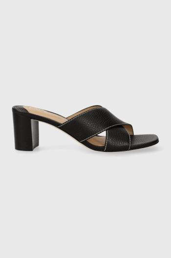 Kožené šľapky Lauren Ralph Lauren Freddi dámske, čierna farba, na podpätku, 802925000000
