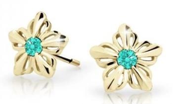 Cutie Jewellery Detské kvietkové náušnice zo žltého zlata C2238-30-X-1 svetlo zelená