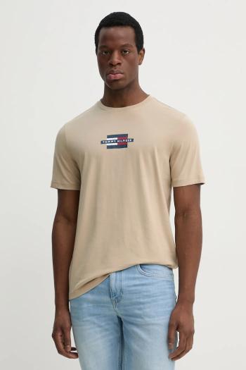 Bavlnené tričko Tommy Hilfiger pánske, béžová farba, s potlačou, MW0MW38636