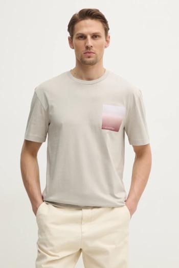Bavlnené tričko Calvin Klein pánske, béžová farba, s potlačou, K10K114164