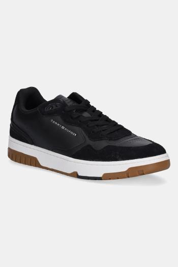 Kožené tenisky Tommy Hilfiger TH BASKET BETTER MIX LTH čierna farba, FM0FM05520