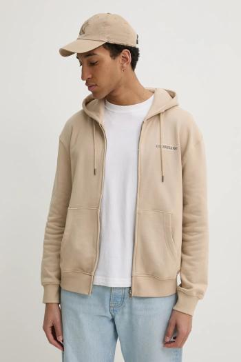Bavlnená mikina Guess Jeans pánska, béžová farba, s kapucňou, s potlačou, M5RQ45 KCPR1