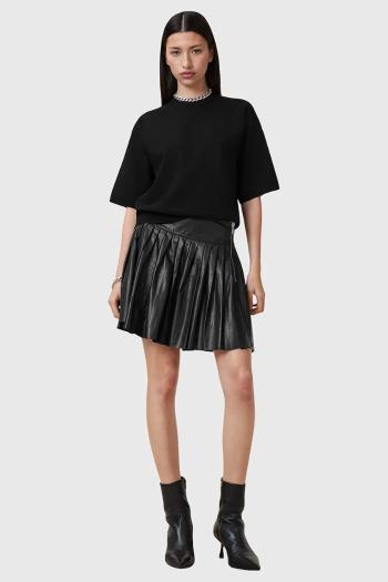Kožená sukňa AllSaints VENA čierna farba, mini, áčkový strih, W029RC