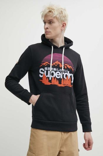 Mikina Superdry pánska, čierna farba, s kapucňou, s nášivkou