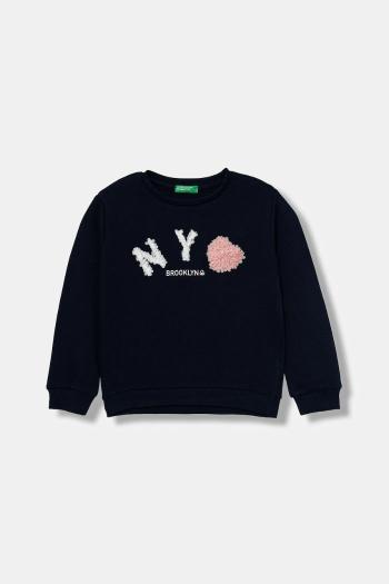Detská bavlnená mikina United Colors of Benetton tmavomodrá farba, s potlačou, 3J68G10K3