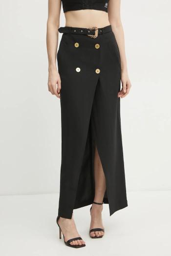 Sukňa s prímesou ľanu Versace Jeans Couture čierna farba, maxi, rovný strih, 78HAE802 N0432