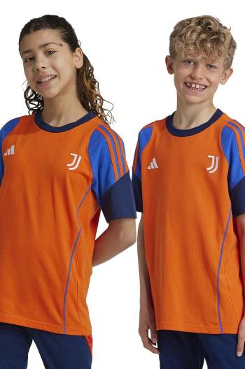 Detské bavlnené tričko adidas Performance JUVE TEEY oranžová farba, s nášivkou, IS5806