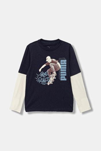 Detská bavlnená košeľa s dlhým rukávom Puma MID90s Layered Longsleeve B tmavomodrá farba, s potlačou, 688467