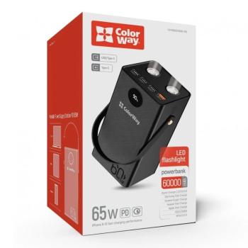 COLORWAY POWERBANK 60 000 MAH POWERFUL (USB QC3.0 + USB-C POWER DELIVERY 65W) BLACK (CW-PB600LPA5BK