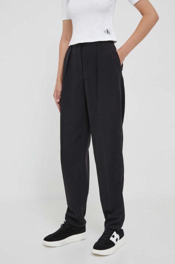 Nohavice Calvin Klein dámske, čierna farba, rovné, vysoký pás