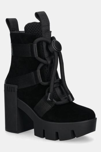 Členkové topánky United Nude Grip Nomad Mid II dámske, čierna farba, na podpätku, 107640157