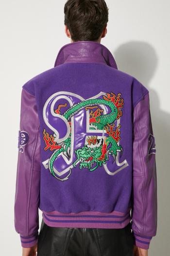 Vlnená bunda Awake NY Varsity Jacket fialová farba, prechodná, oversize, SP24-OT001