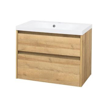 MEREO - Opto, kúpeľňová skrinka s umývadlom z liateho mramoru 81 cm, dub Riviera CN921M