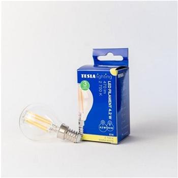 Tesla – LED žiarovka FILAMENT RETRO miniglobe, E14, 4,2 W, 230 V, 470 lm, 25000 h, 2700 K teplá biel (MG144227-1)