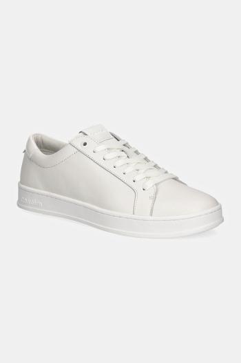 Kožené tenisky Calvin Klein LOW TOP LACE UP biela farba, HM0HM01546