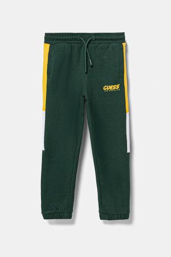 Detské bavlnené tepláky Guess zelená farba, s potlačou, N5RQ11 KA6R4