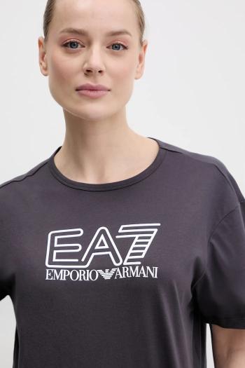 Bavlnené tričko EA7 Emporio Armani dámske, hnedá farba, AF12503.7W000098