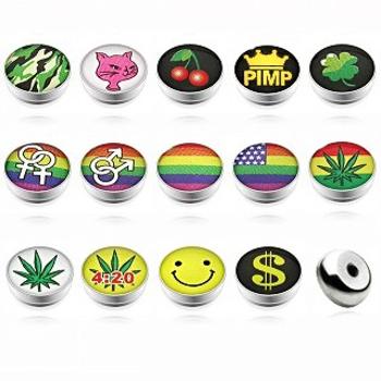 Hlavička na piercing z chirurgickej ocele - obrázok v glazúre - Tvar hlavičky: Jamaica marihuana