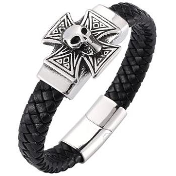 Kožený náramok 20,5 cm – kríž/lebka PD0276 (15482)