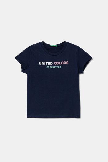 Detské bavlnené tričko United Colors of Benetton tmavomodrá farba, 3I1XC10MZ