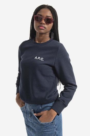 A.P.C. pamut melegítőfelső Bluza Sweat Shelley COETM-F27693 DARK NAVY sötétkék, női, nyomott mintás