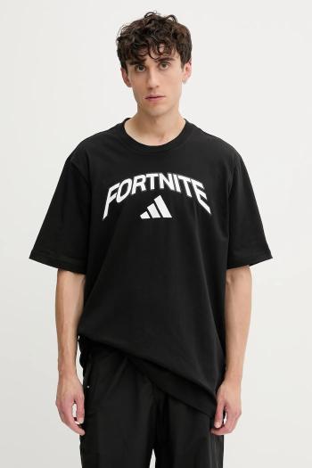 Bavlnené tričko adidas Fortnite pánske, čierna farba, s potlačou, JV8012