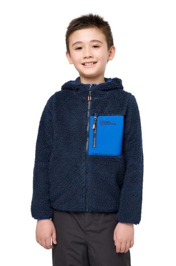 Detská mikina Jack Wolfskin ICE CURL HOOD čierna farba, s kapucňou, jednofarebná