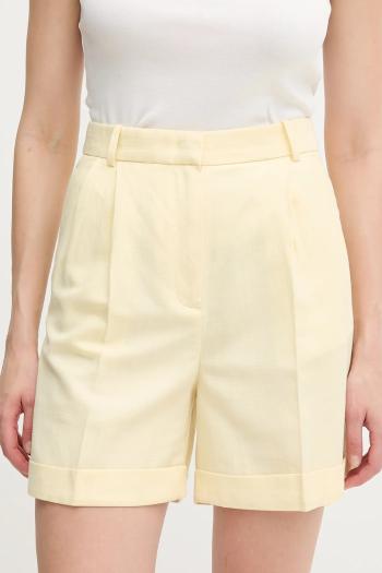 Šortky s prímesou ľanu Tommy Hilfiger žltá farba, jednofarebné, vysoký pás, WW0WW44767