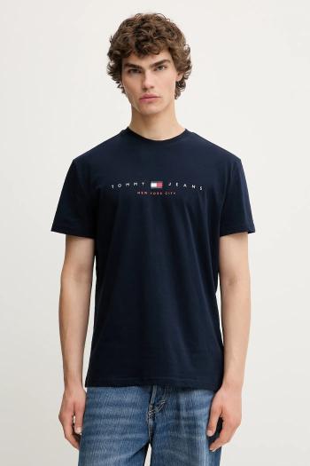 Bavlnené tričko Tommy Jeans pánske, tmavomodrá farba, s potlačou, DM0DM21911
