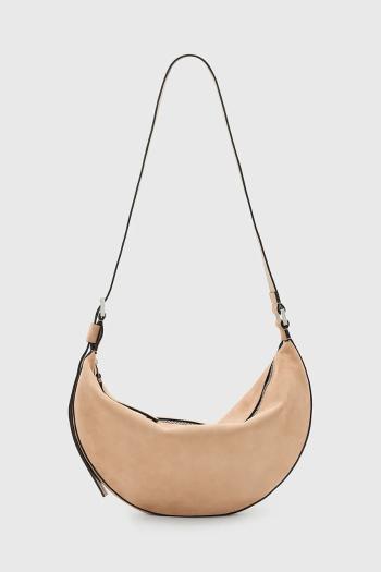 Semišová kabelka AllSaints HALFMOON béžová farba, W098XC
