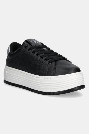 Kožené tenisky Calvin Klein Jeans BOLD FLATF LOW MIX OHB čierna farba, YW0YW01632
