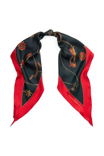 Hodvábna šatka Lauren Ralph Lauren dámska, tmavomodrá farba, vzorovaná, 454961485