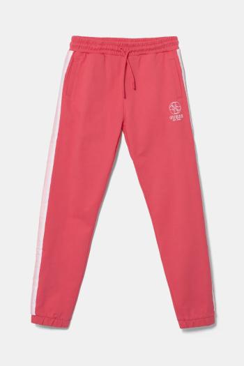 Detské bavlnené tepláky Guess ružová farba, s nášivkou, J5RQ11 KAD74