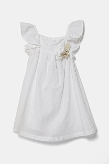 Dievčenské ľanové šaty United Colors of Benetton biela farba, mini, áčkový strih, 43WBGV026