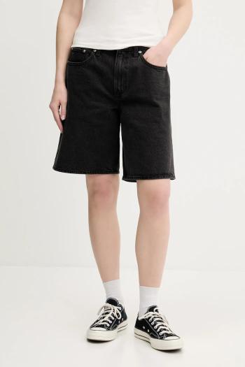 Rifľové krátke nohavice Abercrombie & Fitch čierna farba, jednofarebná, vysoký pás, KI149-5120