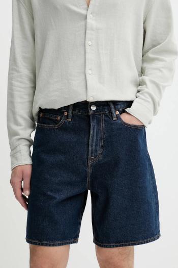 Rifľové krátke nohavice Abercrombie & Fitch tmavomodrá farba, KI128-5029