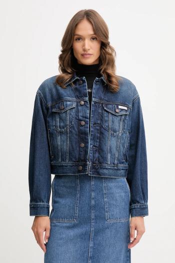 Bavlnená rifľová bunda Calvin Klein Jeans modrá farba, prechodná, LV047D838G